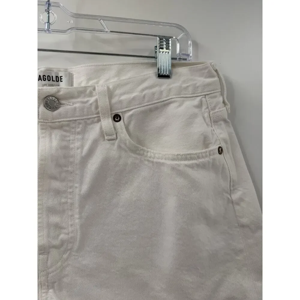 AGOLDE Women’s Parker Long Cotton Denim Shorts Anthropologie Size 31 White
